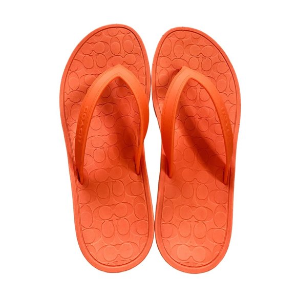 SOLD Coach Orange Rubber Flip Flop Sandals Size 7 - Picture 4 of 9